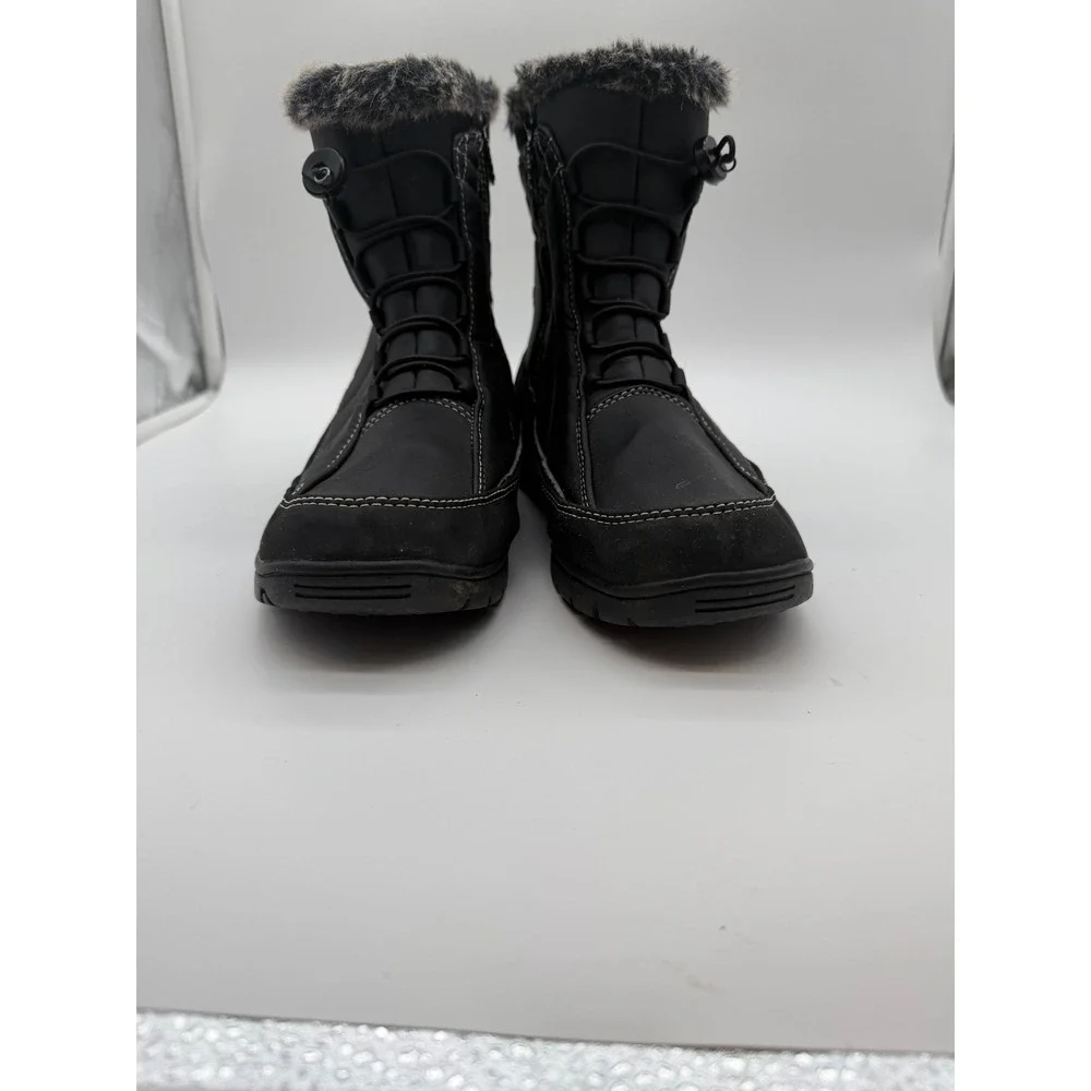 Totes Womens Black Quilted Faux Fur Trim Winter Snow Boots Size 11‎ Side Zip